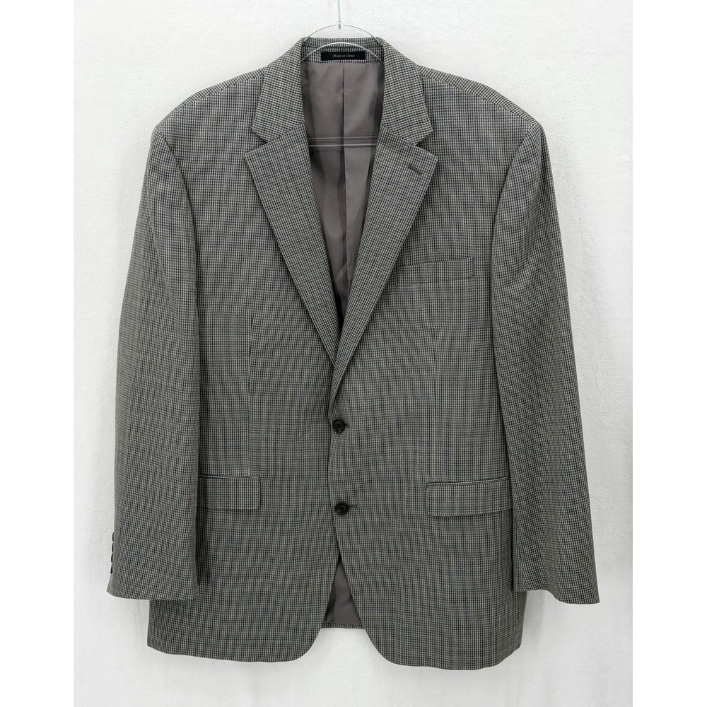 Lauren Ralph Lauren Blazer Mens 46L Gray Houndstooth Silk Wool Sport Coat Career